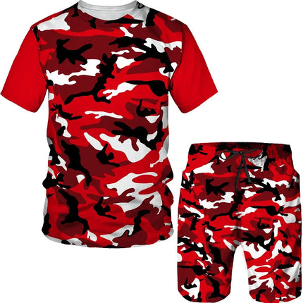Men's Camouflage T-shirts Shorts 2-Piece Sets 3D Camo Print Tracksuit Outfits Fashion Casual Man Women Plus Size Sportwear Suits