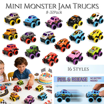 8-32Pack Mini Monster Jam Trucks Mini Pull Back Cars for Kids Die-cast Monster Truck Toy Party Favors