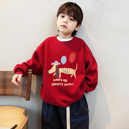 Boy Round Neck Sweatshirt Girls Fashion Cartoon Dog Printed Top Winter Children Plush Keep Warm Pullover