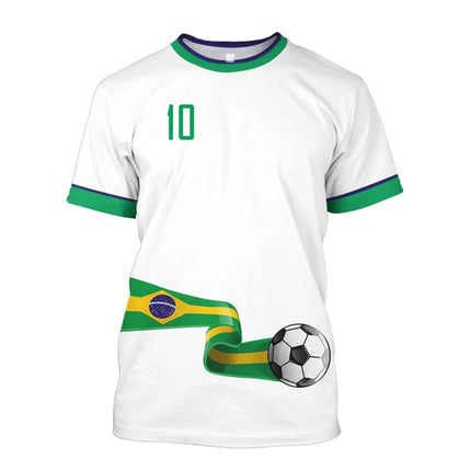 Simple Brazil Football T-shirts Summer Fashion Short Sleeve 3D Brazilian Flag Printed T Shirts Casual Sports Tops Men's Clothes