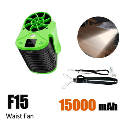 30000mAh Portable Waist Fan Strong Daul Airflow 7Speeds 11000RPM Rechargeable Clip on Fan for Outdoor Camping Fishing Max 32H