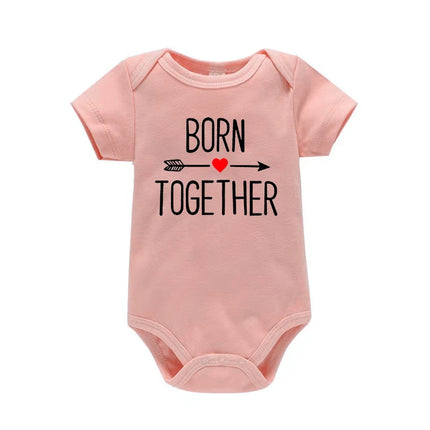 1Pc Born Together and Friends Forever Newborn Clothes Summer Short Sleeves Rompers Twins Baby Bodysuits Toddler Onesie