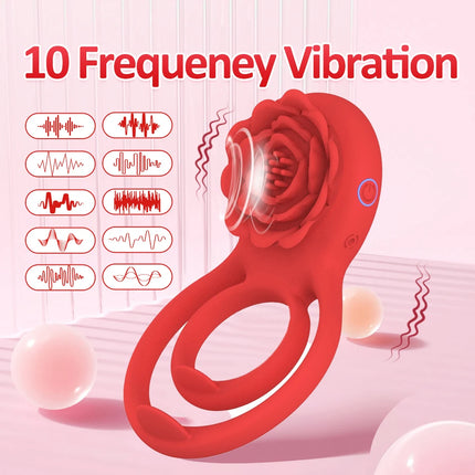 Vibrating Cock Ring with Rose Clitoral Stimulator Pleasure Penis Ring Vibrator 7 Vibration Couples Adult Sex Toys for Men Women