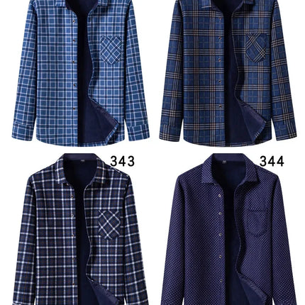 Thickened Fleece Men's Casual Shirt Warm Plaid Set Winter Wear Comfortable Breathable Fashionable Chinese Brand Clothing
