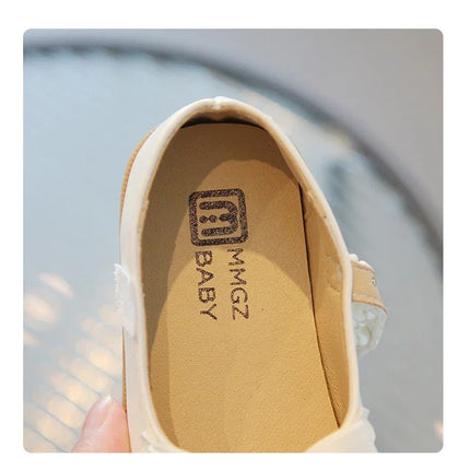 Toddlers Girls Leather Shoes Little Kids Casual Flats Princess Sweet with Pearls Beading Bow-knot 2024 Dress Party Shoes Soft
