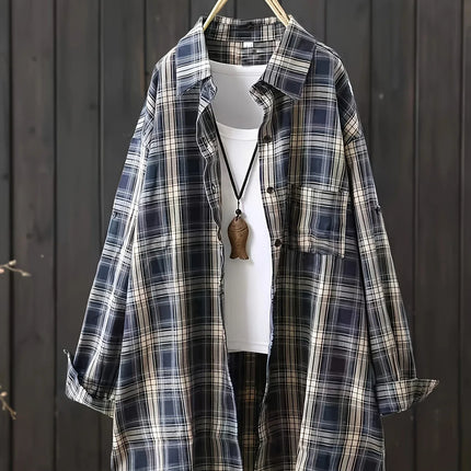 Plus Size Women's Top 2025 Black and White Plaid Polo Collar Shirt Spring and Summer Commute To Wear with Explosion
