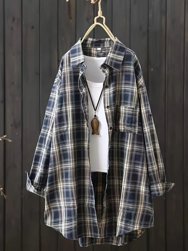 Plus Size Women's Top 2025 Black and White Plaid Polo Collar Shirt Spring and Summer Commute To Wear with Explosion