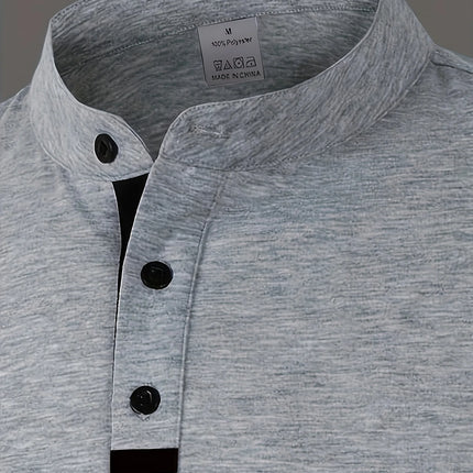 A Stylish Men's Round-Neck Plain Spliced Polo Shirt Suitable for Wearing at Home in Summer, Autumn, and Winter