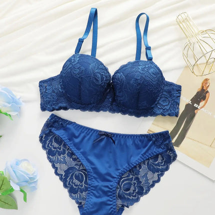 Women's Bras Set Sexy Beauty Back Tops Lace Push Up Bra and Panty Sets Underwire Lingerie Set Solid Padded Intimates Underwear