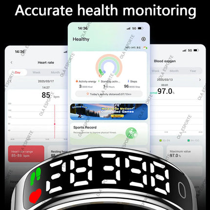 Smart Ring with Display Screen and Touch Heart Rate Blood Oxygen Sleep Health Monitoring Sports Count steps Waterproof Smartring