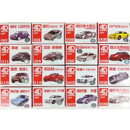16PCS/Set 4D 1/87 Modern Cars can Move Collection Puzzle Plastic Assemble Model for Children