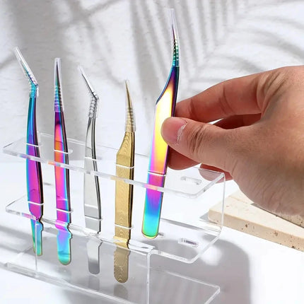 6-Hole Acrylic Tweezer Storage Rack Professional Eyelash Extension Display Stand Space Saving Tweezers Organizer Makeup Tools