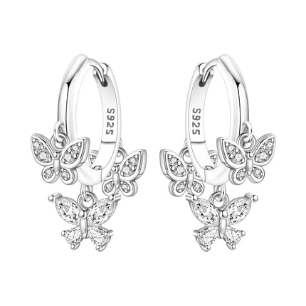 925 Sterling Silver Inlaid Zircon Butterfly Earrings Insect Element Original Design Women's Fashion Party Jewelry Gift Ear Loops