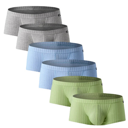 6Pack Mens Underwear Low Rise Boxer Briefs Single Layer U Convex Pouch Underpants Breathable Boxers Pack for Men