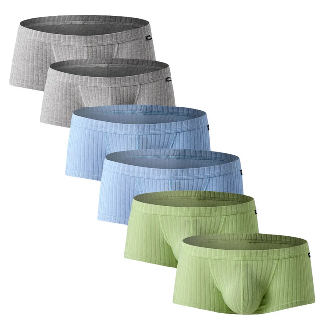 6Pack Mens Underwear Low Rise Boxer Briefs Single Layer U Convex Pouch Underpants Breathable Boxers Pack for Men