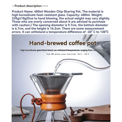 B51C Glass Reusable Coffee Maker Dripper Pour Over Set With Stainless Steel Filter Serving Pot Drip Filter Cup