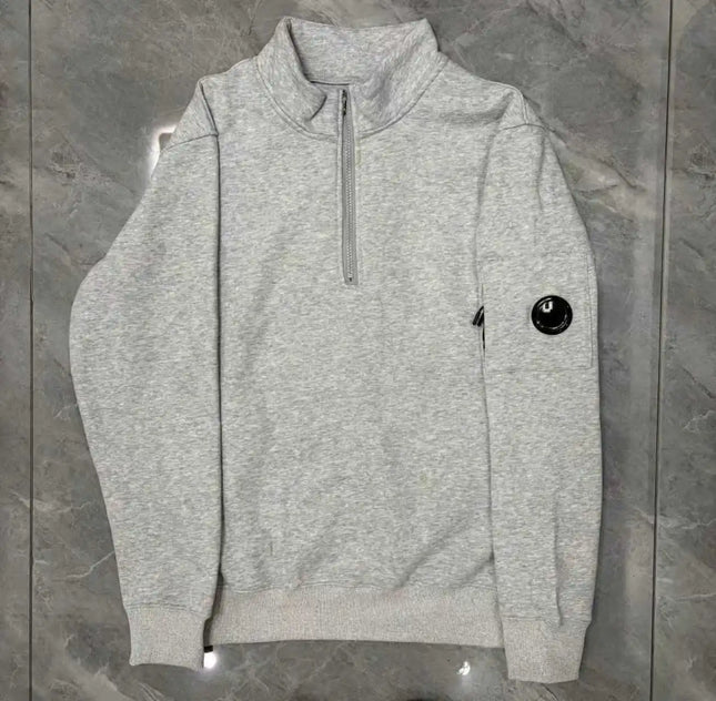Half zip hoodie for men, long sleeved fleece hoodie, half high neck top, simple sporty style versatile top for autumn and winter