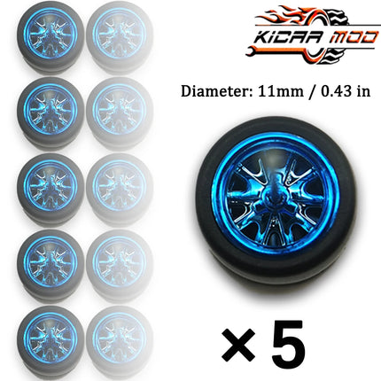 1/64 Model Wheels Rubber Slick Tires ABS Wheels for Hot Wheels  Tomica Mainline Diecast Model Car Refit Parts-Dia 11mm (5 Set)