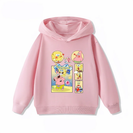 Potdemiel Cute SpongeBob Children's Sweatshirt, Boys' and Girls' Top, Autumn and Winter Warm Hooded Sportswear for Kids