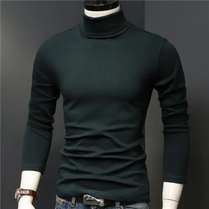 2026 Spring New Men's Turtleneck T-shirt Long Sleeve Slim Fit Solid Color High Elastic Bottoming Pullovers Basic Style Male Tops