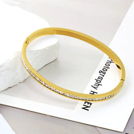 Classic Bracelet Design Gold Color Waterproof Stainless Steel Luxury Brand Sparkling Zircon Bangles for Women Gift Jewelry