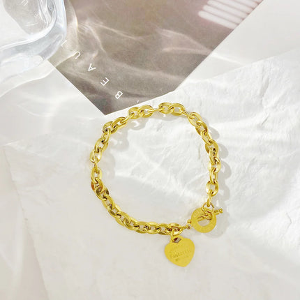 Hot Selling Titanium Steel Heart Link Bracelet For Women Gold color Office Hand Jewelry Gifts Wholesale