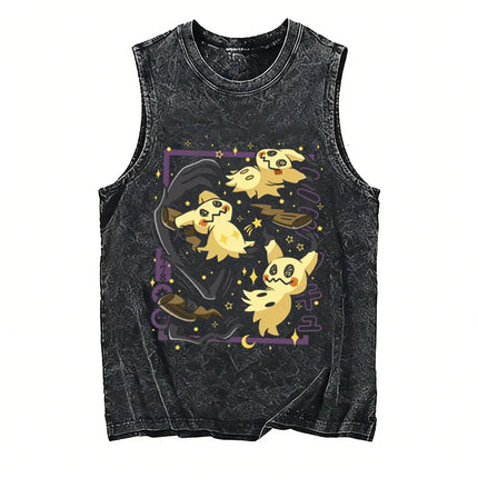 2026 Anime Men's Tank Top Pokemon Oversized Vintage Washed Vest Man Sleeveless Shirt Summer Y2k Clothes T Shirts Gym Clothes