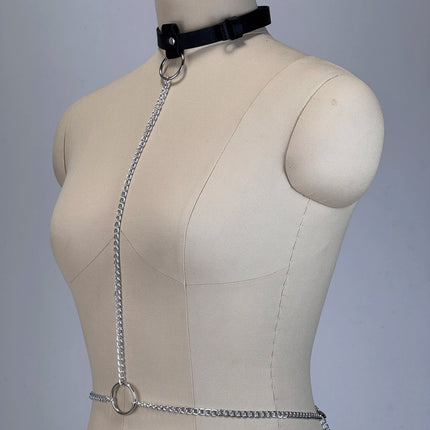 Black Leather Bondage Collar with Leash Belt, PU Leather BDSM Fetish Role Play Neck Choker Restraint Set for Couples Adult Games
