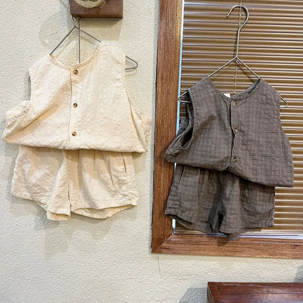 Summer Boys Clothes Set Children's Summer Set Boys' Pure Cotton Thin 2024 Girls' Korean Casual Baby Tank Top Shorts
