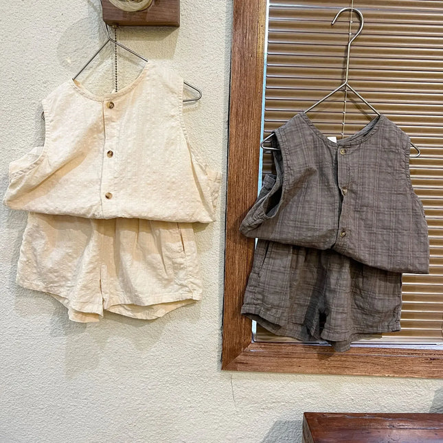 Summer Boys' Clothing Set Children's Summer Set Boys' Pure Cotton Thin 2024 Girls' Korean Casual Baby Tank Top Shorts