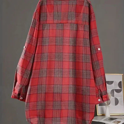 Plus Size Korean Style Plaid Blouses Medium Long Casual Style Shirt Loose Women All Match Long Sleeved Shirts Sunscreen Blouses