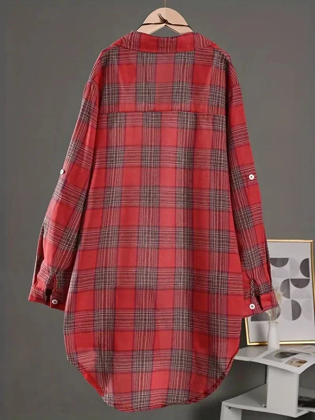 Plus Size Korean Style Plaid Blouses Medium Long Casual Style Shirt Loose Women All Match Long Sleeved Shirts Sunscreen Blouses