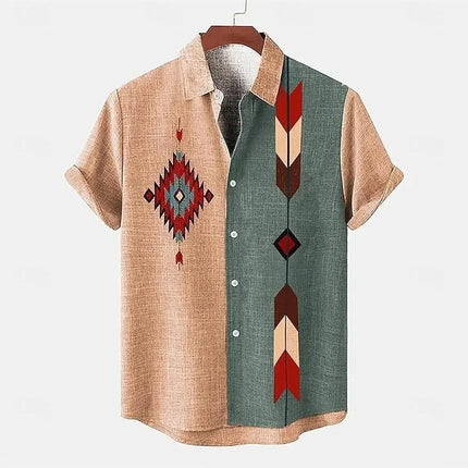 New men's summer Hawaiian casual fashion beach vacation style short sleeved printed shirt loose retro social plus size top