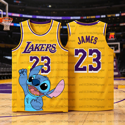 2026 Anime Stitch 3D Print Men Quick Dry Breathable Sports NO.23 T-Shirt, Kids Stitch Basketball Jersey Casual Outfit