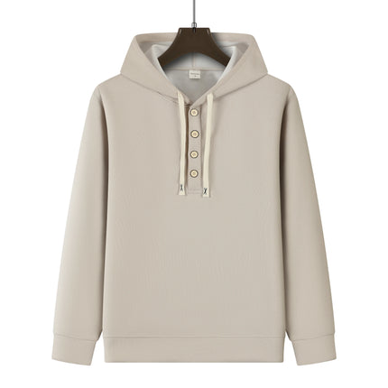 Four button hooded sweatshirt autumn winter men's new long sleeved hooded sweatshirt fashionable and casual men's sportswear,