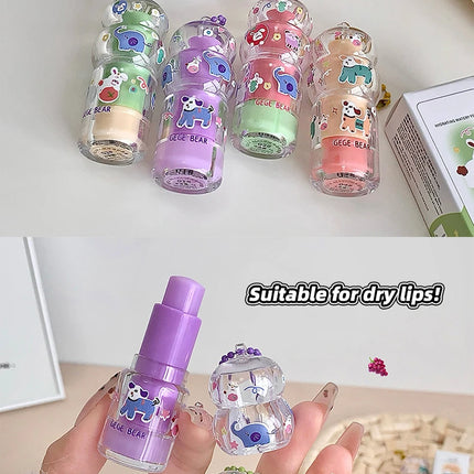 Gege Bear Fruit-Flavored Lip Balm Hydrating Cute Keychain Pendant Lipstick Long Lasting Moisturizing Reduce Lip Lines&Lip Base