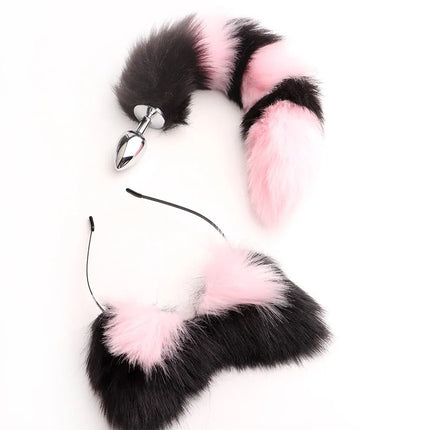 40cm Fox Tail Anal Plug Sexy Plush Cat Ears Headbands Set Butt Plug Tail Erotic Cosplay Sex Toys for Women Anal Masturbating