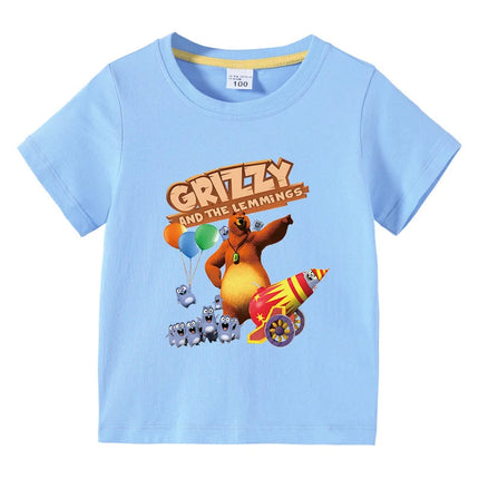 Children's Clothing Grizzy And The Lemmings Graphic Short Sleeve T-Shirt 3-10Years Boys O-Neck Tee 2025 New Fashion Clothing