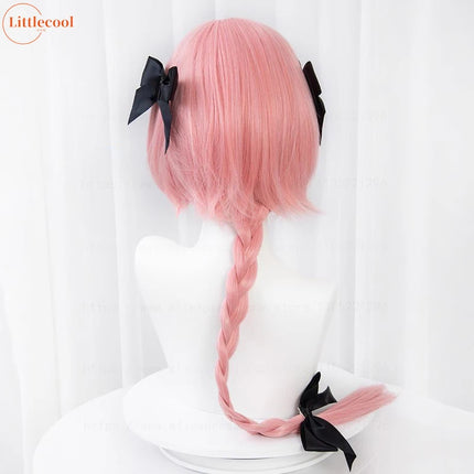 High Quality Anime Astolfo Cosplay Wig 80cm Long Pink Mix White Braided Heat Resistant Synthetic Hair Wigs Wigs + Wig Cap