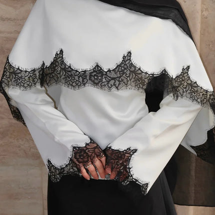 Elegant Lace Patchwork Shawl Top Skirt Set Women Lace Up Full Sleeve Shirt Loose Long Skirt 2026 Spring Fashion Lady Outfit
