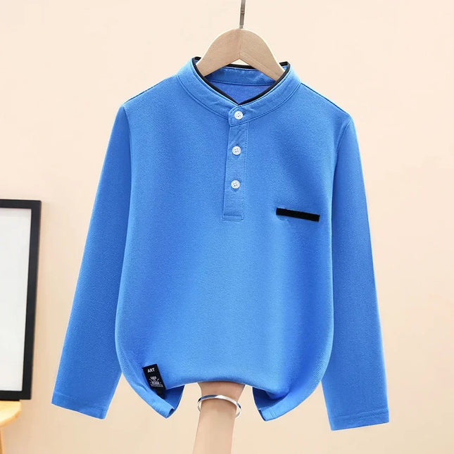2024 New Spring Children's Polo Shirt 100% Cotton Stand Collar Kids Long Sleeve Tops For Teens Boys 4-15 Years School Uniform