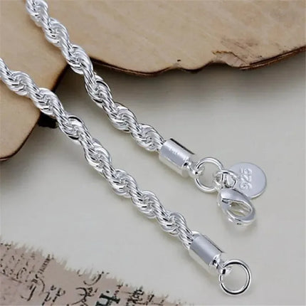 925 Sterling Silver 4MM Twisted Rope Bracelets For Women Men Fashion Minimalist Couple Chain Bracelet Male Silver Jewelry Gifts