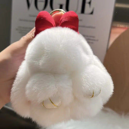 Cute Fluffy Bag Charm Bunny Keychain Pompoms Rabbit Fur Keychain Plush Dolls Hair Bow Plush Rabbit Car Key Ring