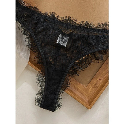 Ladies' Basic Style Thin Lace Bra and Panty Set Seamless Single Layer Eyelet Underwear Comfortable Intimate Apparel