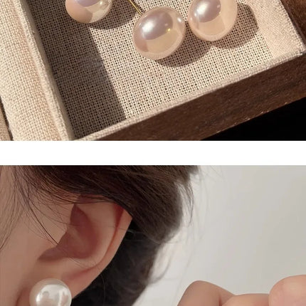 French Simple Pearl Silver Needle Earrings for Women Exquisite Imitation Pearl Elegant Stud Earrings Wedding Party Jewelry