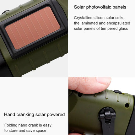 Solar Flashlight Portable Outdoor Hiking Hand Crank Rechargeable Emergency Camping Lights Multi-functional Emergency Light