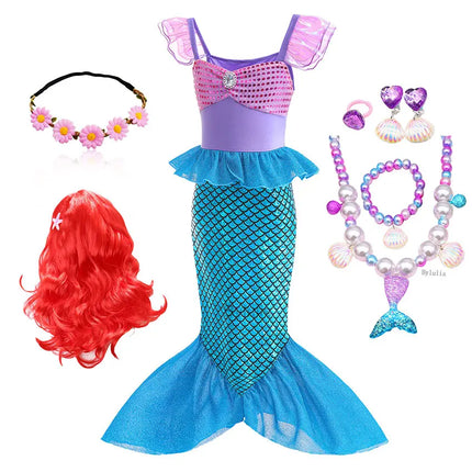 Fancy The Little Mermaid Costume Princess Ariel Mermaid Costume for Girls Ariel Carnival Halloween Costumes Party Dress Clothes