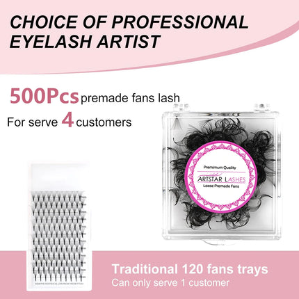ARTSTAR 500 Fans Loose Fan Eyelash Extensions 4D to 20D Pointy Base Premade Volume Fans Long Stem Professional  Lashes