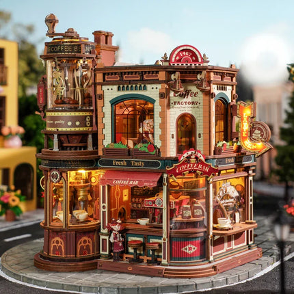 ROKR Dream Coffee Factory 3D Wooden Puzzles Wooden Music Box Christmas Wooden Model Kits Build Best Gifts for Kids Adults EAB02