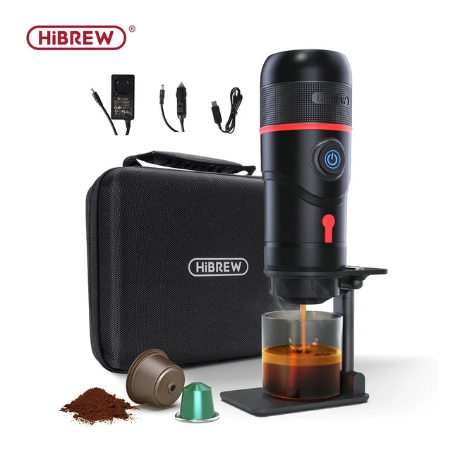HiBREW Portable Coffee Machine for Car & Home, DC12V Expresso Coffee Maker, Fits Nespresso Dolce Pod Capsule Coffee Powder H4